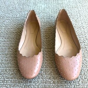 Chloe Lauren scalloped flats tan with gold details